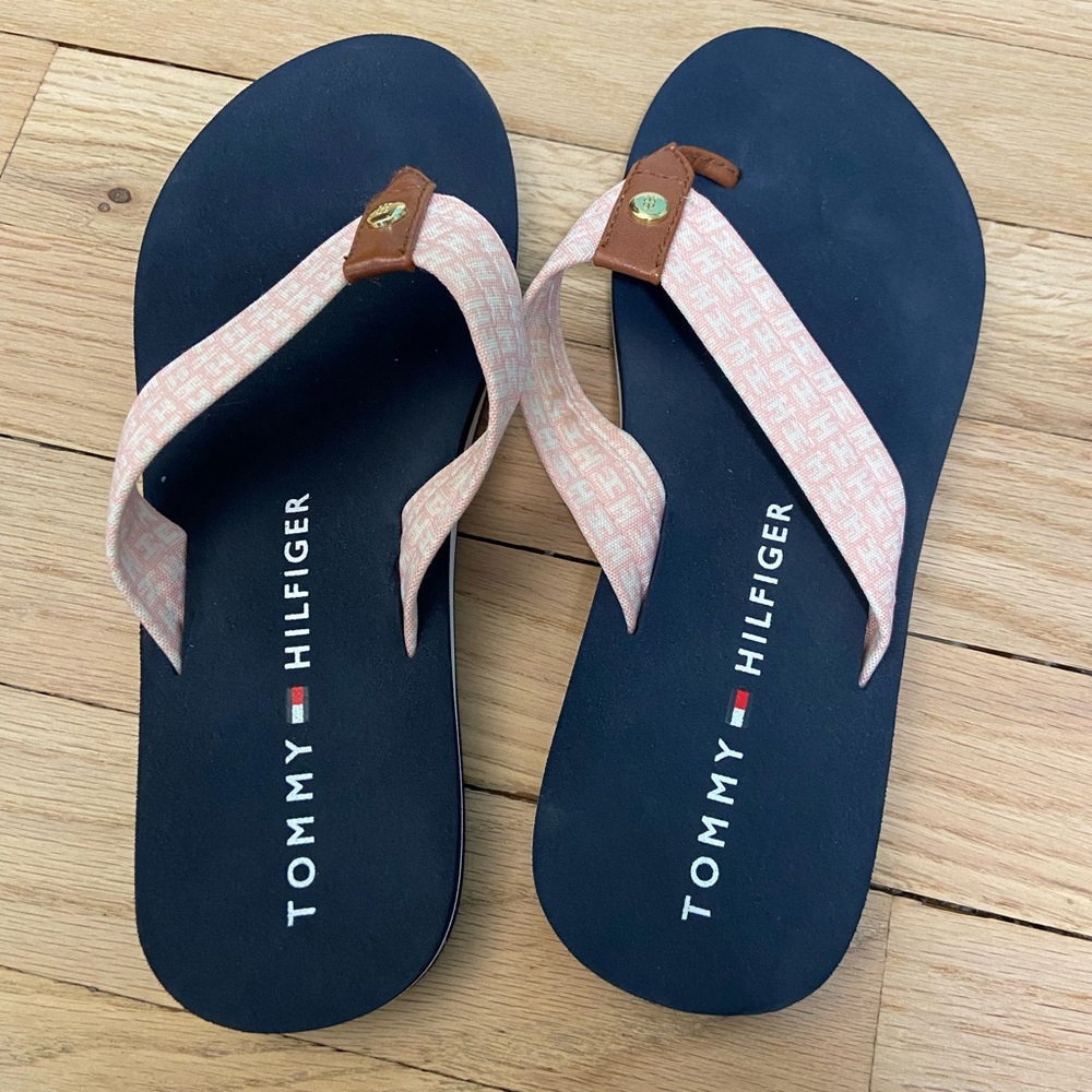 Tommy Hilfiger Pink and Black Flip Flops